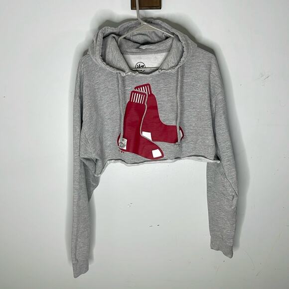 ‘47 Gray and Red Red Sox Cropped Hooded Sweatshirt Size Large - Picture 1 of 8